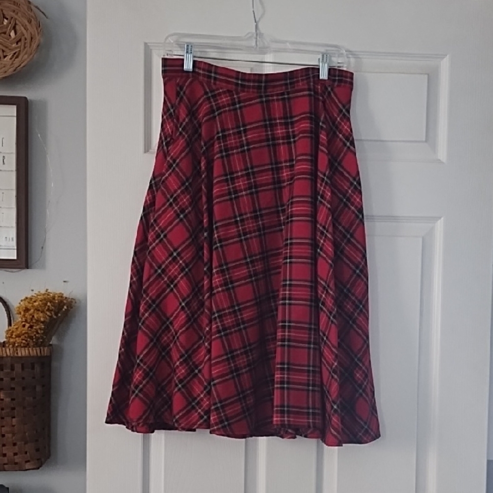 Hell Bunny Red Plaid A-Line Skirt